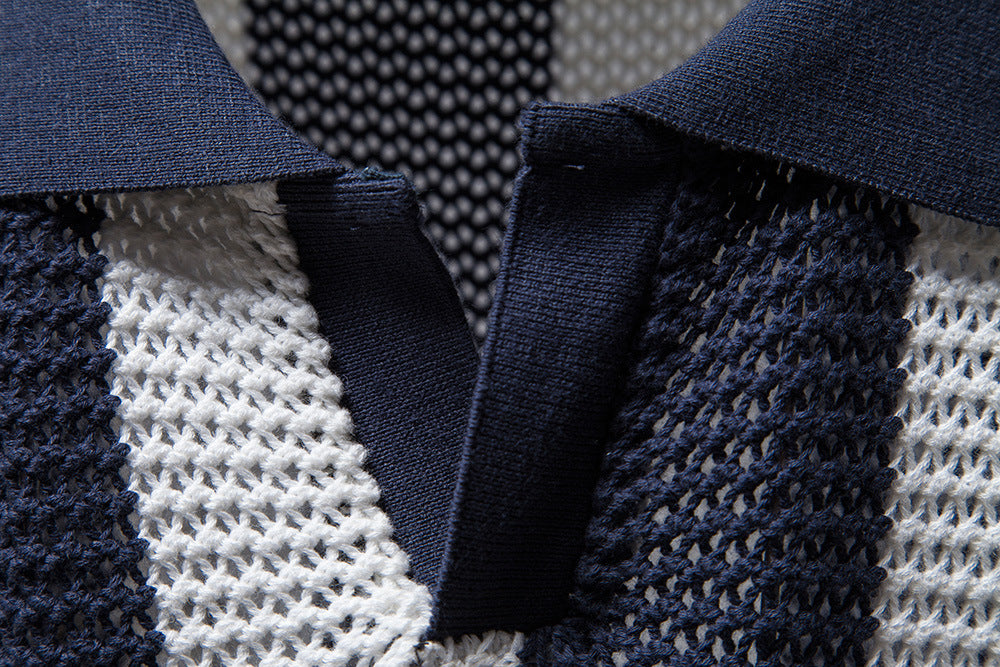 Herren Mesh Fischnetz Kurzarm Aushöhlen Sommer Revers Polo T Shirt | PL220 