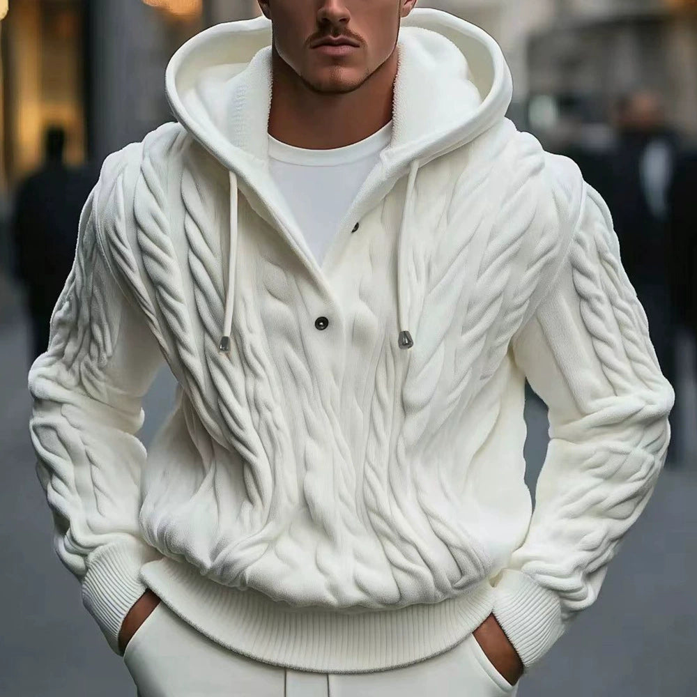 Herren-Strickwaren, gedrehter Kordelzug, Kapuzenpullover, 7-Nadel-Woll-Sweatshirtjacke | SY0139 