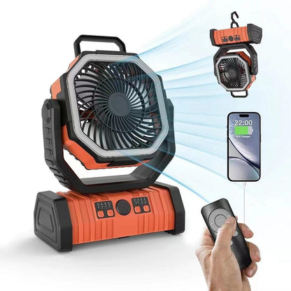 Ventilateur de camping portable rechargeable d'extérieur avec crochet, ventilateur de table USB avec lumière LED d'urgence et banque d'alimentation pour pique-nique, randonnée, pêche 