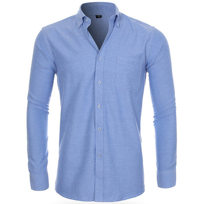 Camicia casual da uomo in Oxford filato tinta unita a maniche lunghe, abbigliamento autunnale | NJF 