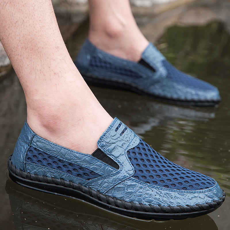 Leichte Herren-Loafer aus Rindsleder im Retro-Stil, handgenäht, zum Hineinschlüpfen mit weicher Mesh-Sohle für Outdoor-Reisen | HB3399 