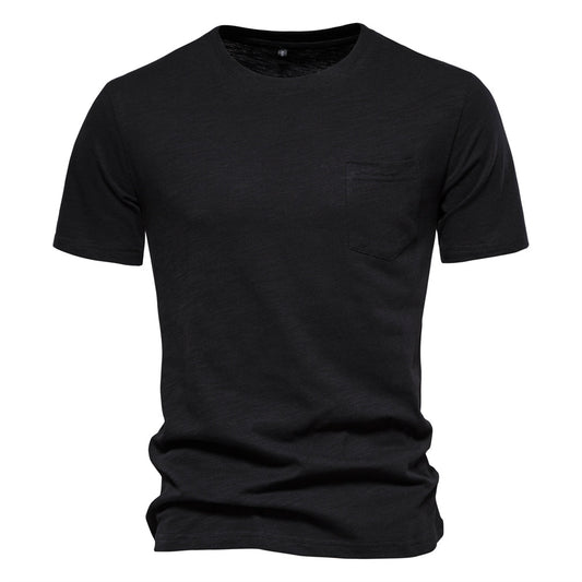 T-shirt basique à manches courtes et col rond avec poche poitrine pour homme | F039 