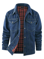 Herren-Truckerjacke im Western-Karo-Flanell-Stil in großer Größe, lässige Jeans-Oberbekleidungsjacke | 3270 