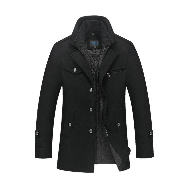 Herren Winter Pea Coat Lässiger Woll-Trenchcoat Einreihige Kurze Wolljacke | 1303 