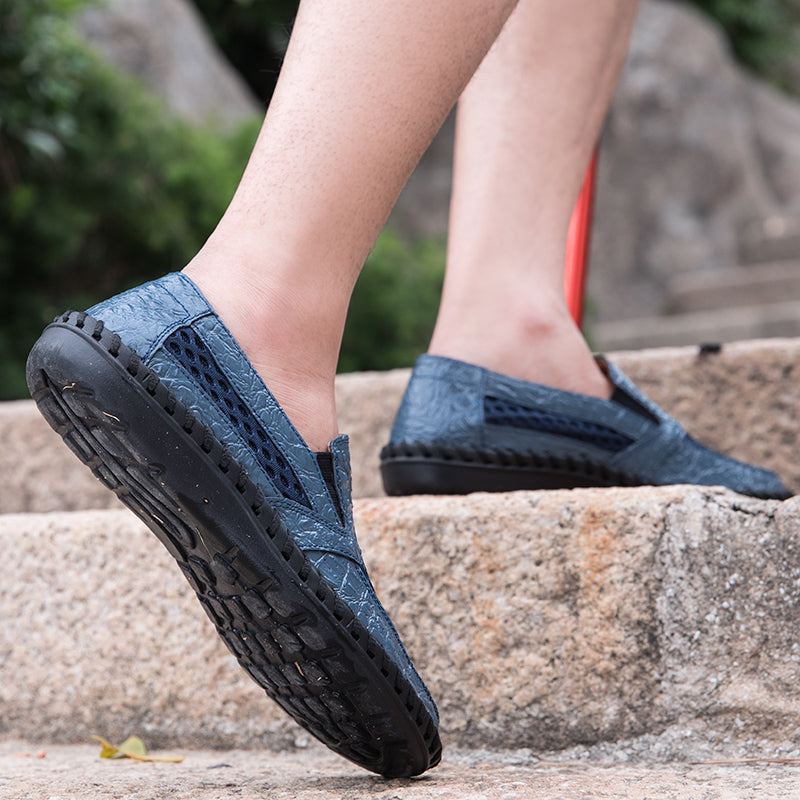 Leichte Herren-Loafer aus Rindsleder im Retro-Stil, handgenäht, zum Hineinschlüpfen mit weicher Mesh-Sohle für Outdoor-Reisen | HB3399 