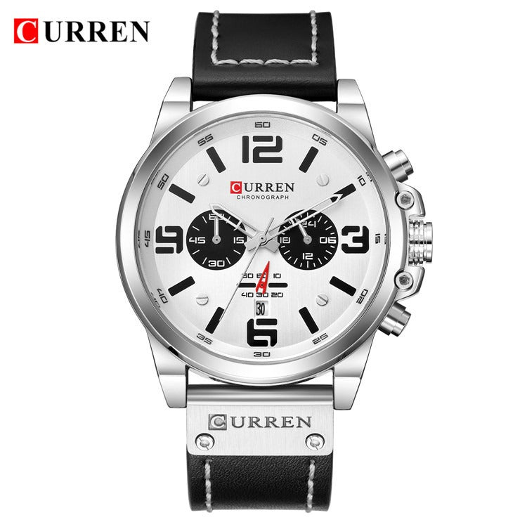 Herren Lederuhr Chronograph Armbanduhr Business Quarz Kalender Militäruhr | 8314 