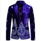 Luxus-Blazer für Herren, Samt, mit Goldfaden bestickt, Hochzeitsanzug, Nachtclub, Party, Kostüm, Mäntel | X1009 