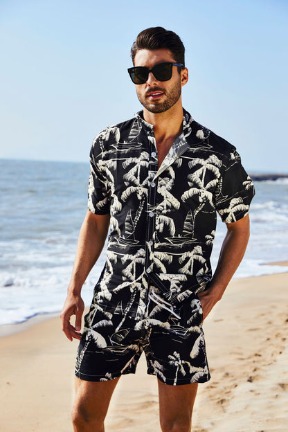 Men's Summer Floral Hawaiian Short Sleeve Button Down Beach Shirts | CS