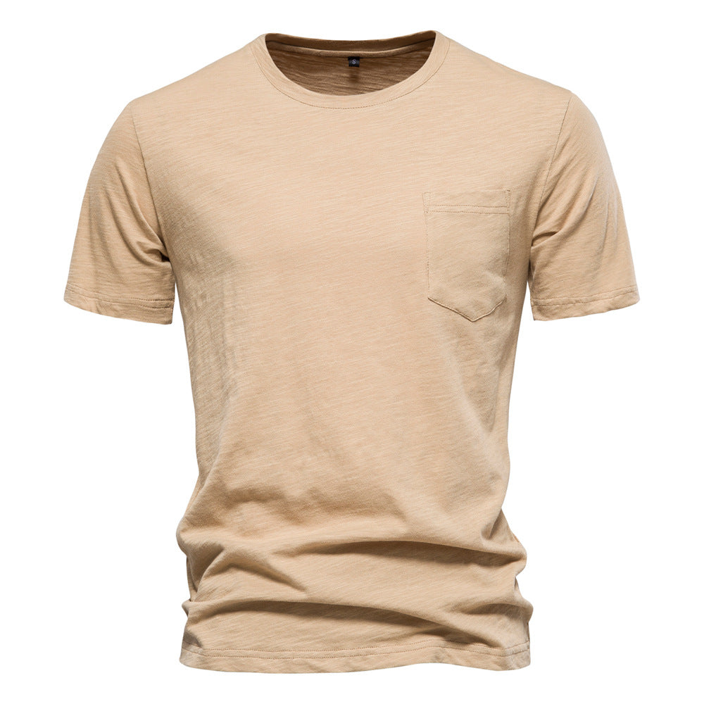 Men's Basic Chest Pocket Round Neck Short Sleeves T-Shirt | F039