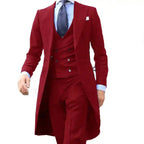 3-teiliger Herrenanzug, Smoking, langer Blazer, maßgeschneidert, handgefertigt, 3-teilig, Party-, Hochzeits- und Arbeitskleid (Blazer + Weste + Hose) | 102 