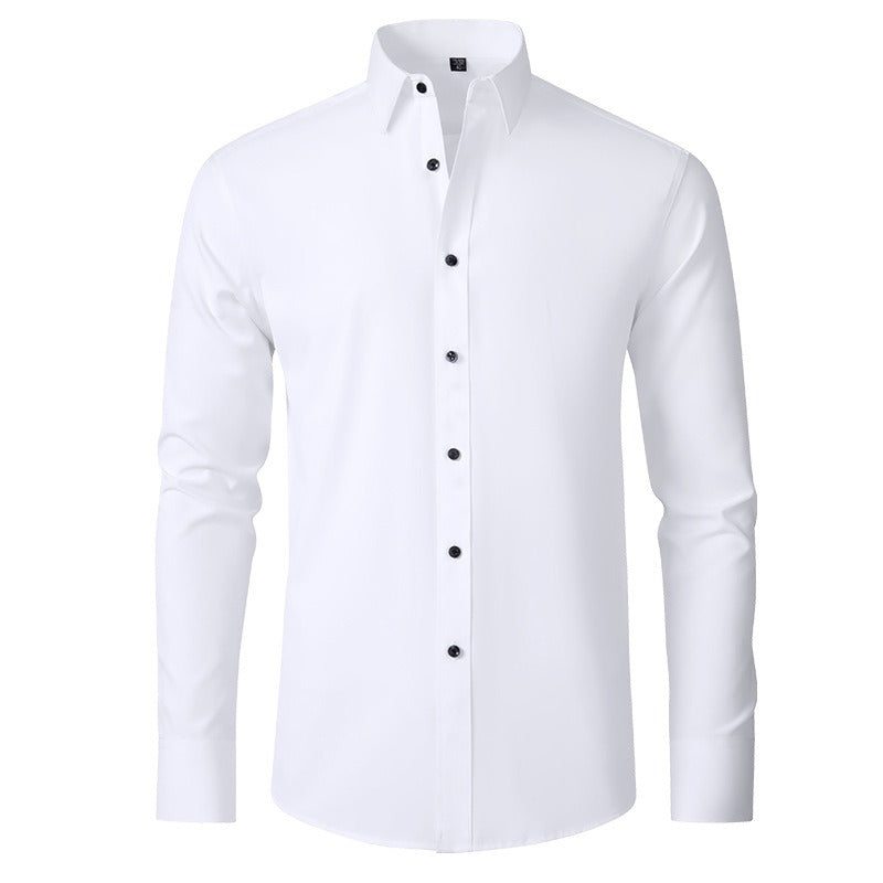 Camicia da uomo elasticizzata casual da lavoro a maniche lunghe, tinta unita, slim, non stirabile, elasticizzata 