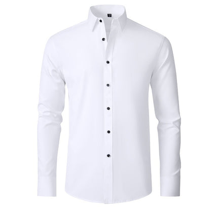 Camicia da uomo elasticizzata casual da lavoro a maniche lunghe, tinta unita, slim, non stirabile, elasticizzata 