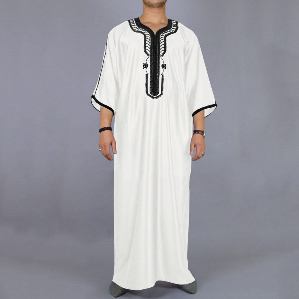 Muslimische Herrenrobe, mehrfarbig, kurzärmelig, bestickt, arabisch-marokkanisch, elegante traditionelle Kleidung | 21450 