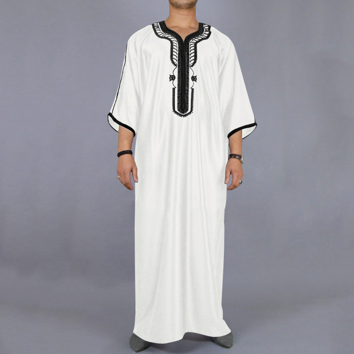 Muslimische Herrenrobe, mehrfarbig, kurzärmelig, bestickt, arabisch-marokkanisch, elegante traditionelle Kleidung | 21450 