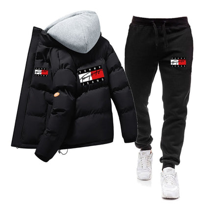 Men's 2-Piece Winter Tracksuit – Thick Hooded Cotton Jacket & Warm Pants | S090