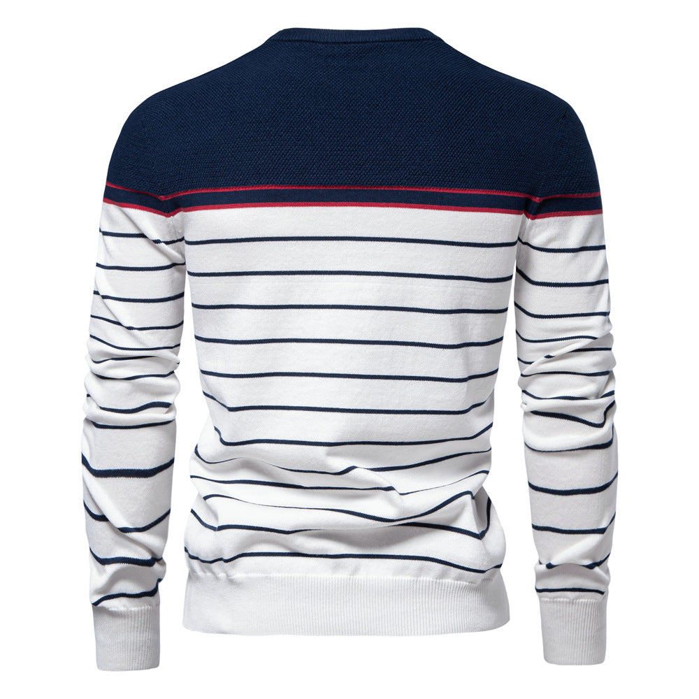 Herren Gestreifter Patchwork Strickpullover – Rundhals Casual Pullover für Herbst/Winter | SW117 