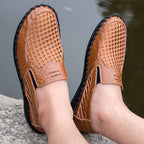 Leichte Herren-Loafer aus Rindsleder im Retro-Stil, handgenäht, zum Hineinschlüpfen mit weicher Mesh-Sohle für Outdoor-Reisen | HB3399 