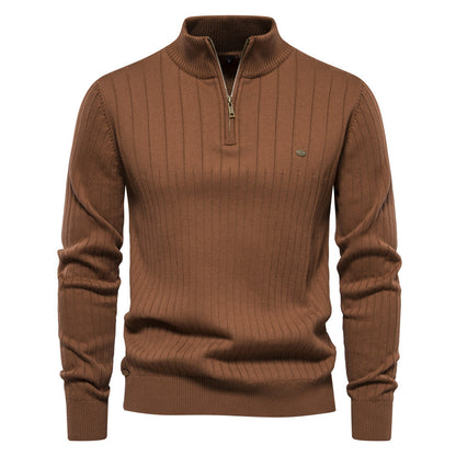 Men's Warm Winter Stand Collar Pullover Cotton Knitted Sweater Solid Color Jumper | Y830