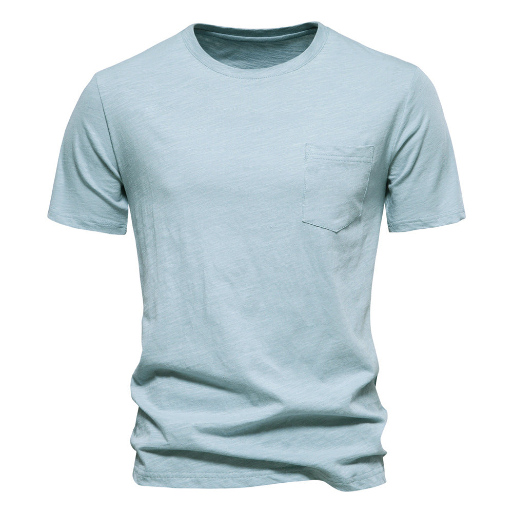 Men's Basic Chest Pocket Round Neck Short Sleeves T-Shirt | F039