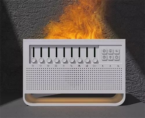 Neues, schickes Design, 200 ml, Babypflege, Schlafsimulation, 3D-Feuerlampe, Flamme, weißes Rauschen, USB-Musik, Diffusor für ätherische Öle | VR-WN03 