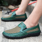 Leichte Herren-Loafer aus Rindsleder im Retro-Stil, handgenäht, zum Hineinschlüpfen mit weicher Mesh-Sohle für Outdoor-Reisen | HB3399 