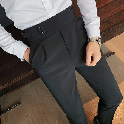 Stylish Business Pleated Suit Pants Trendy Fashion High Waist Casual Slim Fit Vintage Pencil Trousers Office Dress Pants | F01