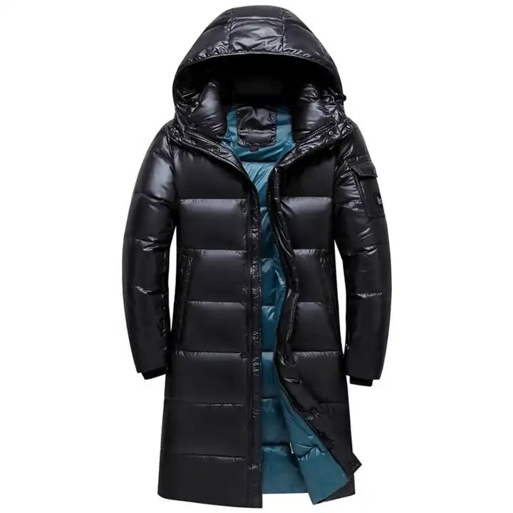 Winter Men's Down Jacket Long Thicken Warm White Duck Down Coat Hooded Parka | 6539