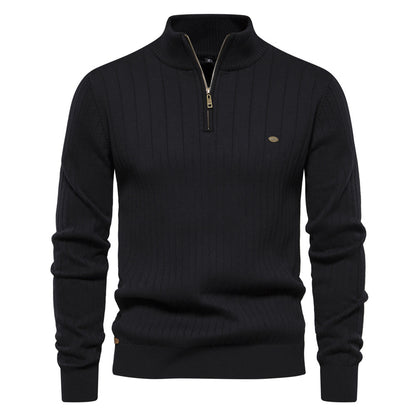 Men's Warm Winter Stand Collar Pullover Cotton Knitted Sweater Solid Color Jumper | Y830