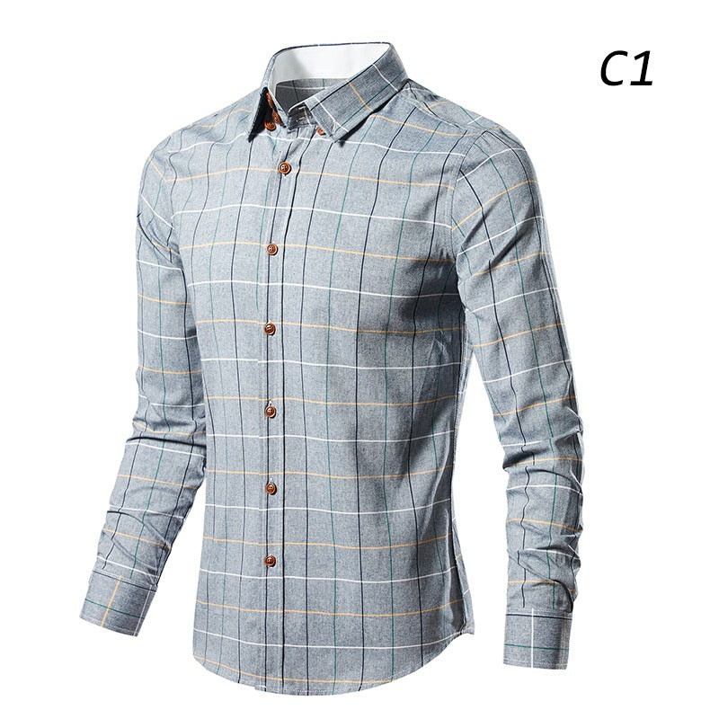 Men's 100% Cotton Long Sleeve Plaid Slim Fit Button Down Dress Shirt | 228-CS27