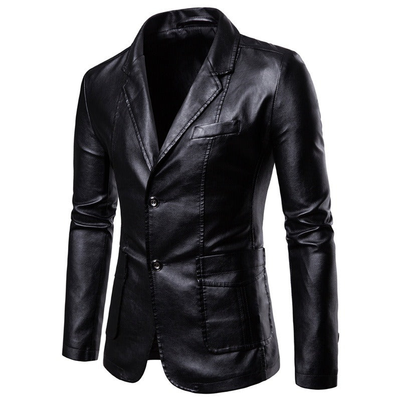 Herrenanzug Lederjacke Casual Classic Business Motorrad PU Leder Blazer Mantel | 1412 