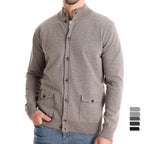 Herren-Strickjacke aus Baumwolle mit Zopfmuster, Taschen, Stehkragen, Button-Down-Pullover | CW61 