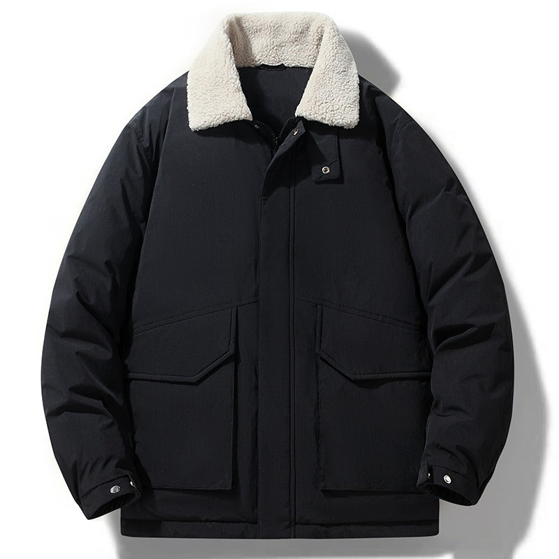 Kurze Herren-Daunenjacke – Wasserdichter weißer Entendaunenmantel mit Revers | L23 