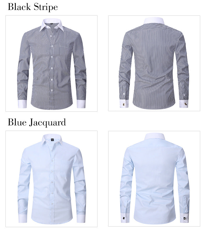 Herren Langarmhemd Gestreift Business Einfarbig Arbeit Formal Freizeithemd | FS05 