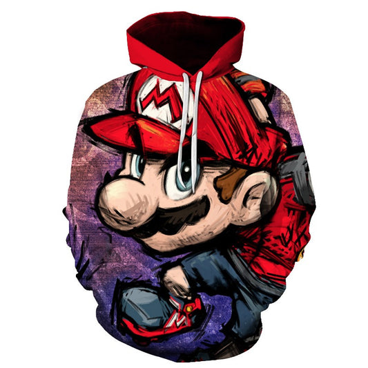 Felpa con cappuccio stampata Super Mario Bros Pullover Autunno hip-hop Cappotto Felpa Maglione | w17747 