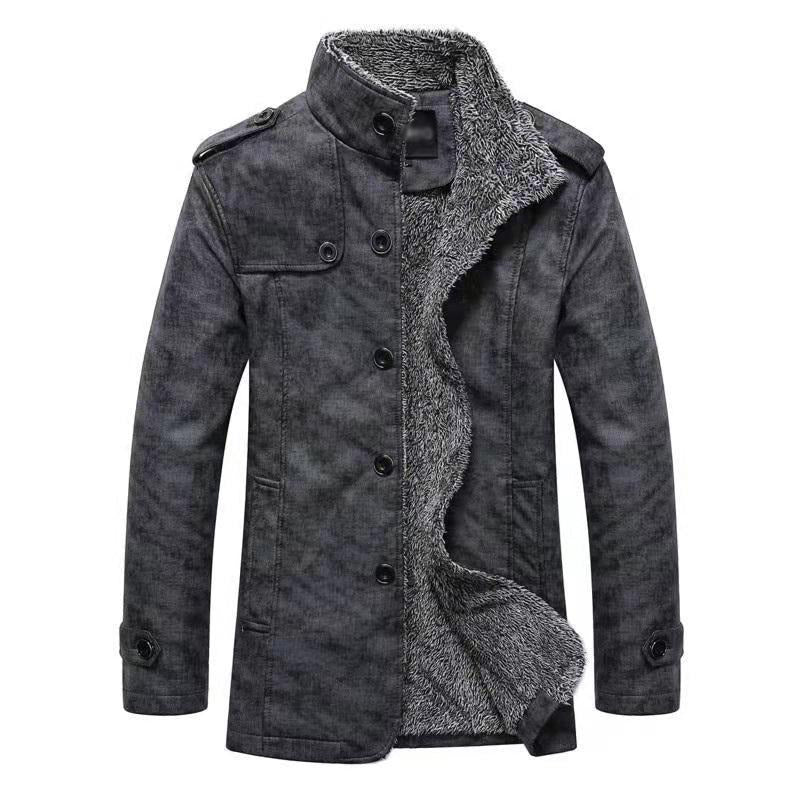 Men's Winter Warm Leather Coat Parka Fleece Jacket Trench Slim Jacket Coat | ZQBA227