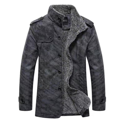 Men's Winter Warm Leather Coat Parka Fleece Jacket Trench Slim Jacket Coat | ZQBA227