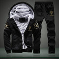 Herren Winter Trainingsanzug Fleece Gefüttert Sweatshirt Hoodie Jacke Mantel Hose Trainingsanzug 