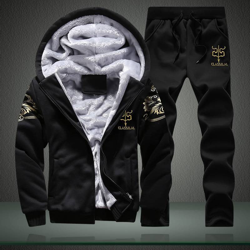 Herren Winter Trainingsanzug Fleece Gefüttert Sweatshirt Hoodie Jacke Mantel Hose Trainingsanzug 