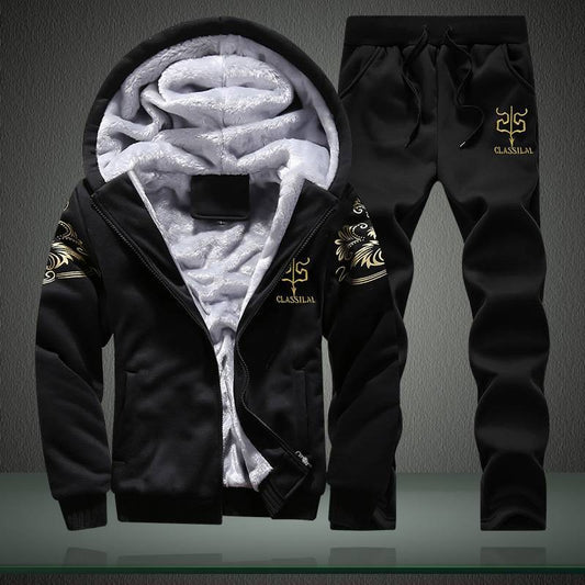 Men's Winter Tracksuit Fleece Lined Sweatshirt Hoodie Jacket Coat Pant Sweat Suit