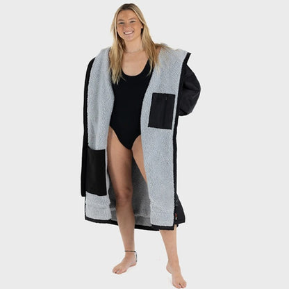 Warm Waterproof Swim Parka Oversized Hooded Changing Robe Sherpa Liner Swimming Coat Dry Surf Poncho |