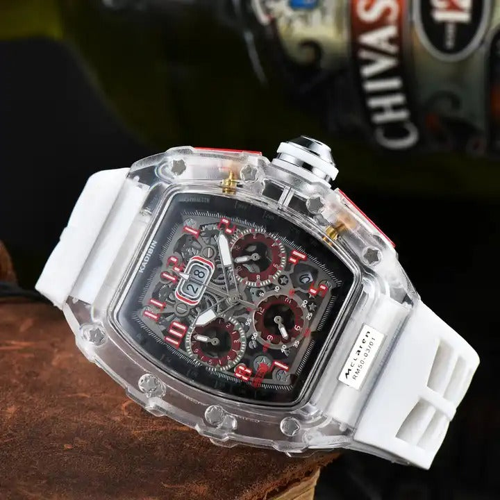 Herren Luxus Beste Sportuhr Transparentes Gehäuse Chronograph Neue Geschenkuhren | 