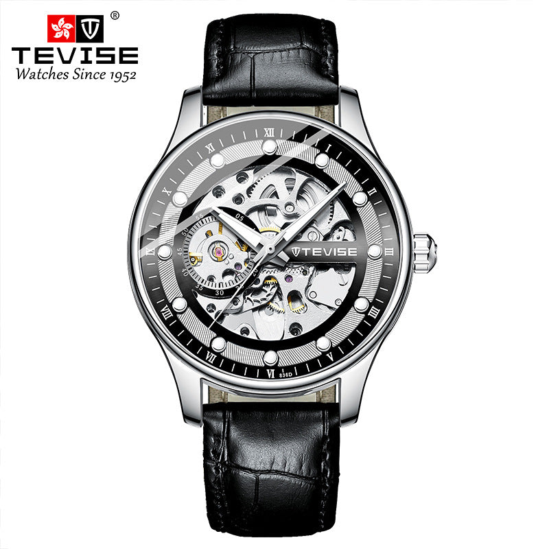 Herren Skelett Automatik Mechanische Uhr Lederarmband Uhr Top Armbanduhr | T836D 