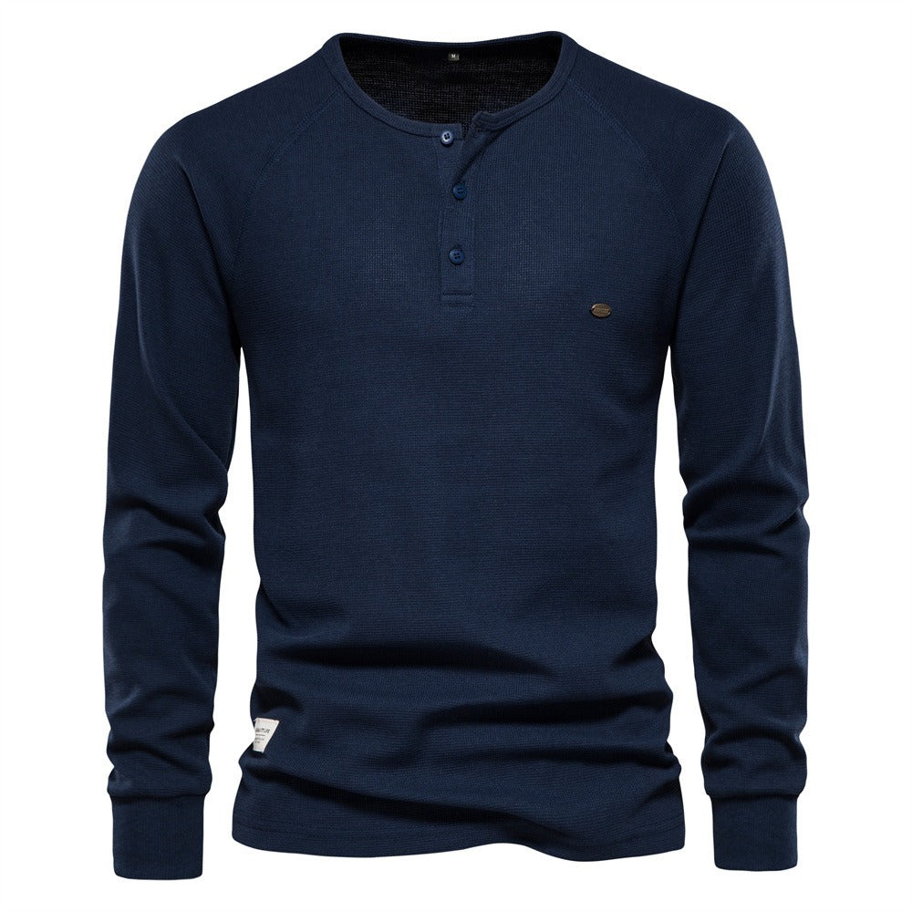 Men's Winter Sweater Collar Long Sleeve Waffle T-Shirt Solid Color T-Shirts | TW401