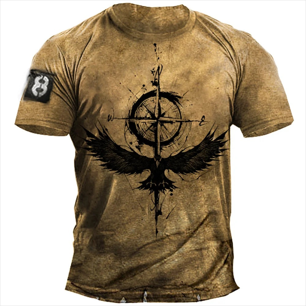 Herren T-Shirt Sommer Tops Kompass Bedruckt Kurzarm T-Shirts Freizeithemd 