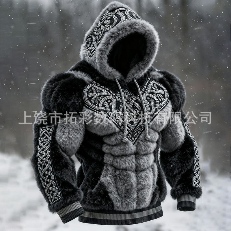 Men's Flannel Hoodie | Muscle Fit Pullover with Chest Print | Casual Athletic Streetwear Top | JLCLM