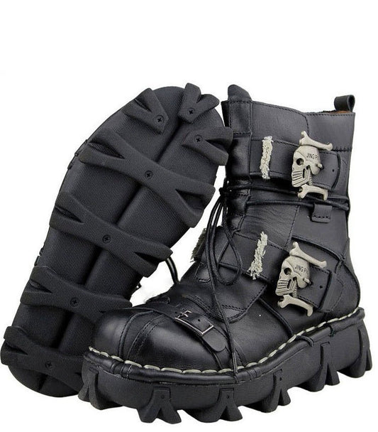 Men's Genuine Leather Harley Boots | Skull Design Motorcycle Ankle Boots | Waterproof & Anti-Slip Work Boots | 1809