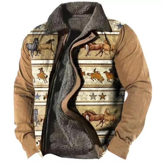 Men's Plus Size Casual Aztec Geometric Print Fleece Jacket Streetwear Fall Winter Loose Fit Coat | TS-6594