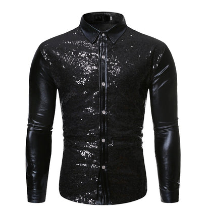 Chemise de danse à paillettes pour homme, coupe slim, respirante, patchwork, pour fête | ZT-CS86 