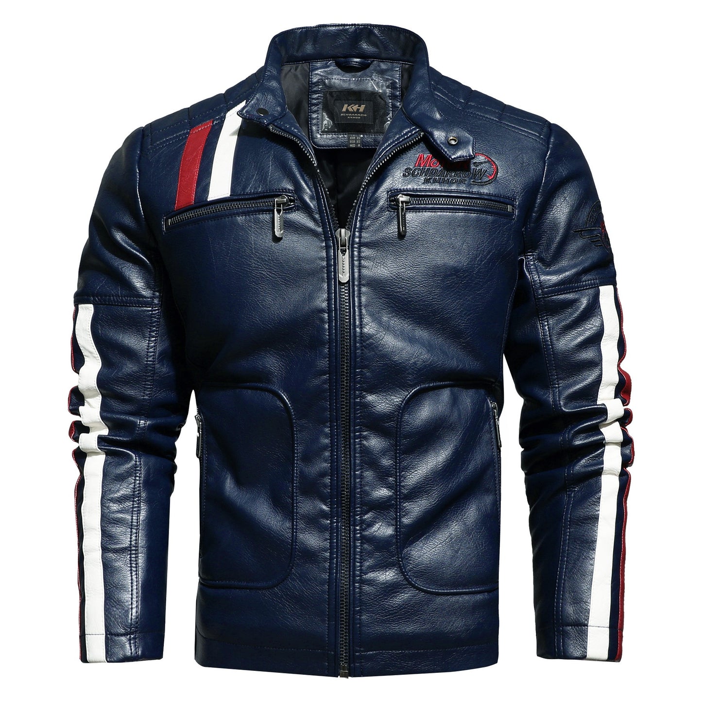 Veste en cuir PU pour homme, couleur assortie, pour moto | KH-168 