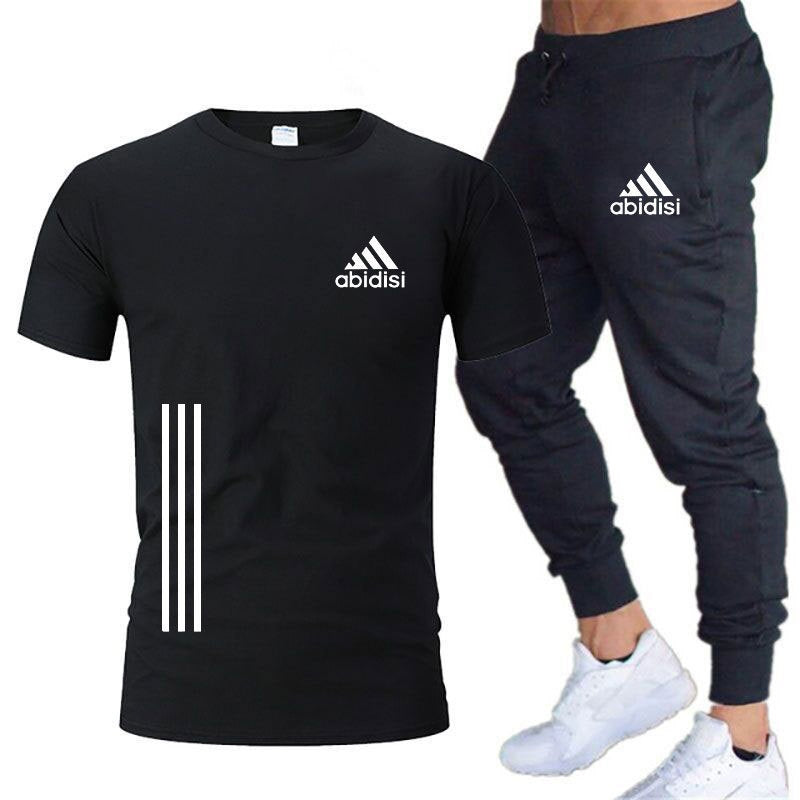 Ensemble de 2 pièces de sport de loisirs pour hommes, t-shirt ample et pantalon à manches mi-longues, chemises et pantalons 